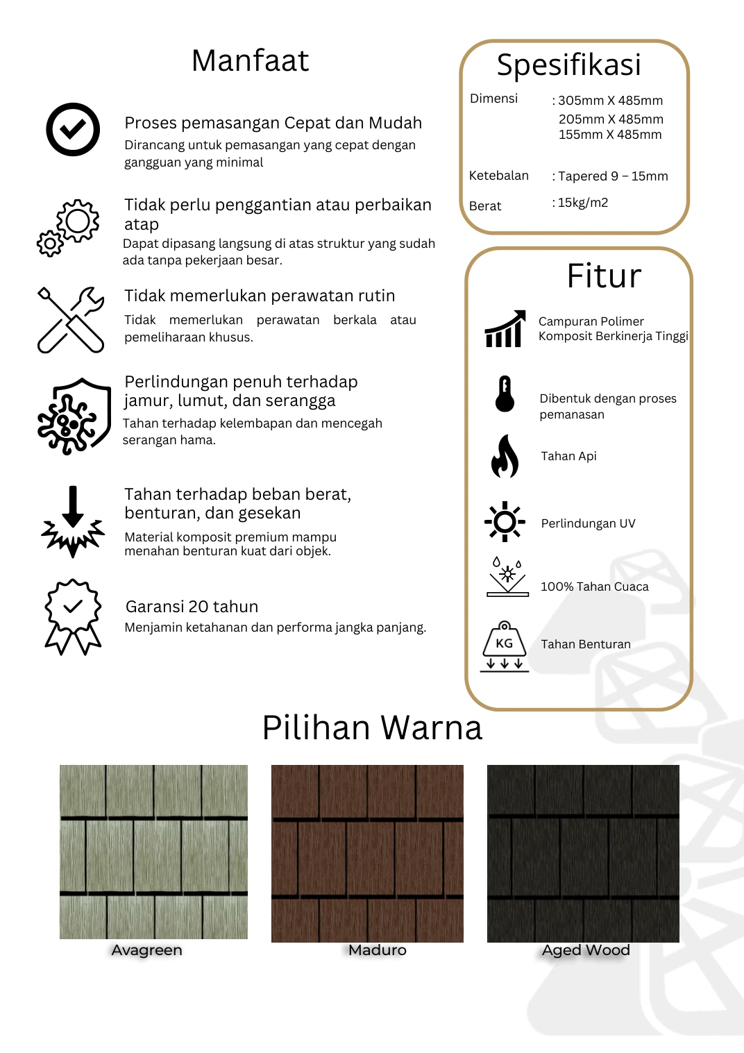 Spesifikasi dan warna Enviroof